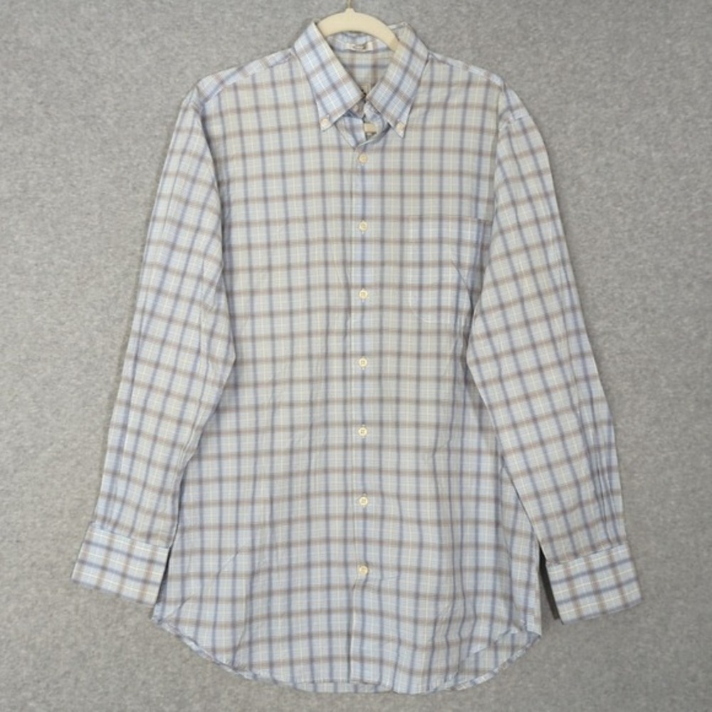 Peter Millar Shirt Mens M Plaid‎ Long Sleeve Button Down Blue Casual Cotton